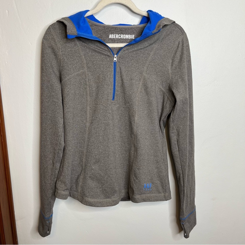 Abercrombie Grey Blue Long Sleeve Performance Sweatshirt Hoodie Half Zip L EUC